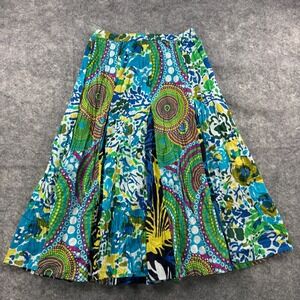 Notations Skirt Womens M Midi Green Blue Geometric Floral Patchwork Y2K Peasant
